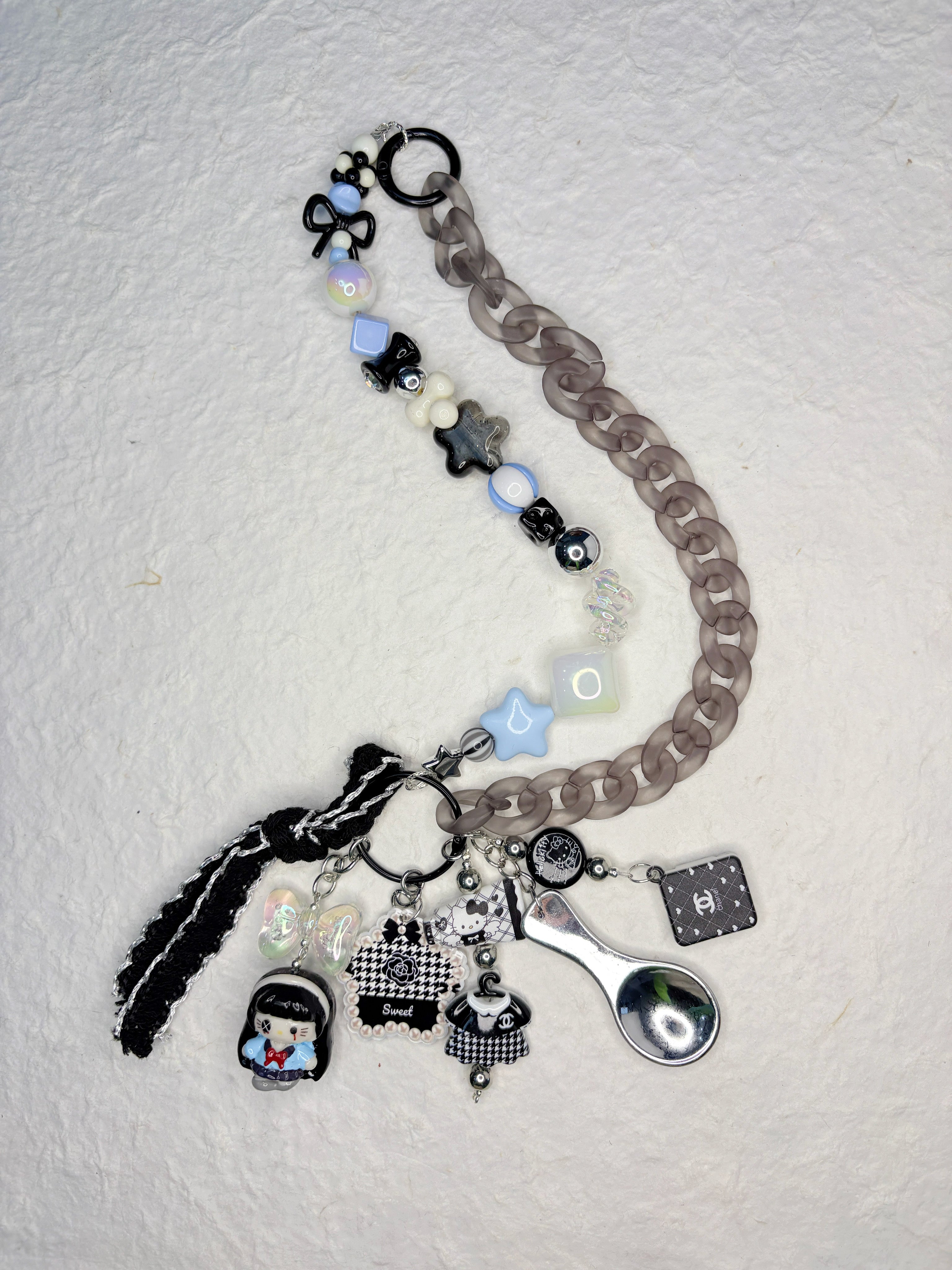 “Black & White Tale” Handmade Bag Charm | One-of-a-Kind Limited Edition