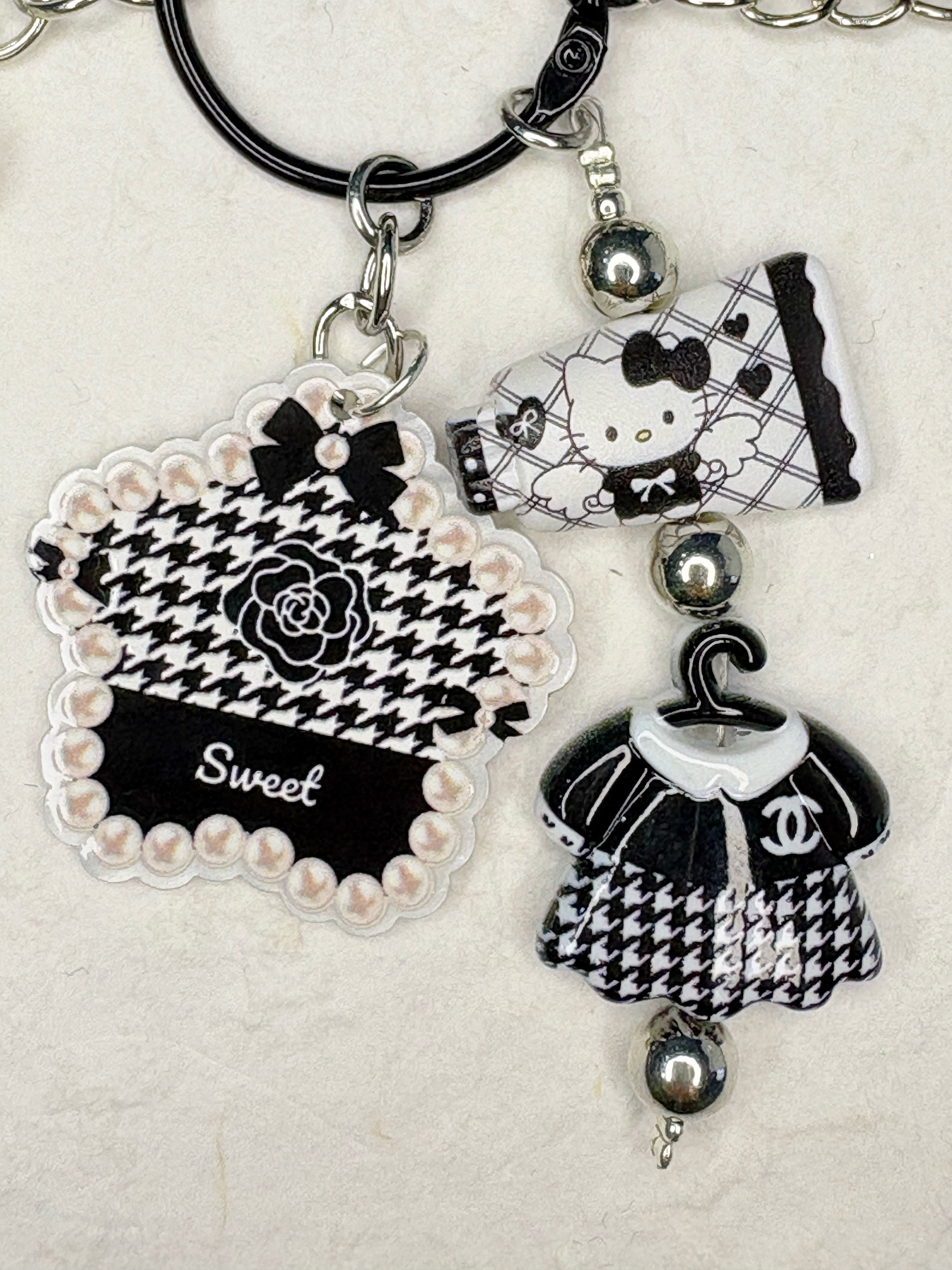 “Black & White Tale” Handmade Bag Charm | One-of-a-Kind Limited Edition